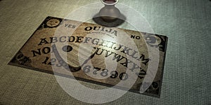 Ouija table in a dark room photo