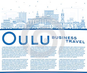 Oulu Finland city skyline with blue buildings and copy space. Oulu cityscape with landmarks. Business travel and tourism concept