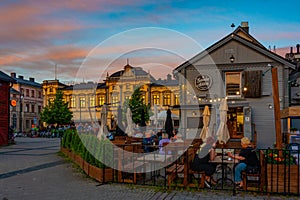 Oulu, Finland, July 22, 2022: Sunset view of Kauppatori square i