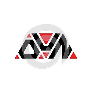 OUN triangle letter logo design with triangle shape. OUN triangle logo design monogram. OUN triangle vector logo template with red