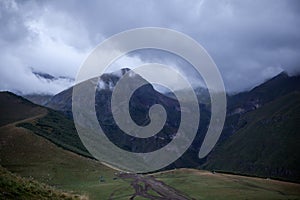 Ountain panoramic view on a evening. Beautiful evening mountain