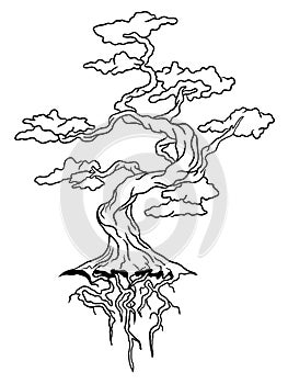 Beautiful Black and White Life Tree Illustration for Coloring Book: A Meaningful and Relaxing Experience
