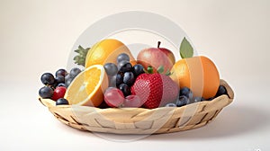 Our fresh fruit arrangement on a white background is a feast for the eyes and the tastebuds. AI Generative