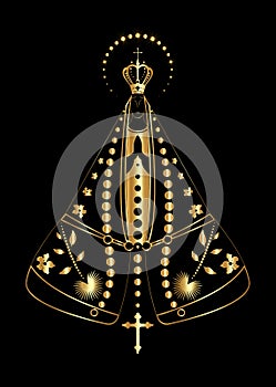 Our lady appeared Black and gold texture, Virgin Mary Immaculate vector illustration isolated on luxury black photo