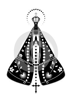 Our lady appeared Black and White, Virgin Mary Immaculate vector illustration isolated on white background