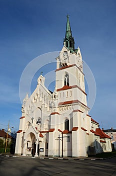 Our Lady Protectress catholic neo-gothic church in Stryi,Western Ukraine, Europe photo