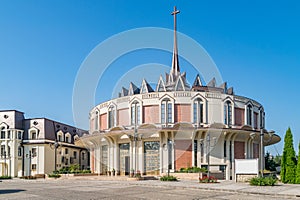 The Our Lady Queen of IaÈ™i Cathedral in Iasi, Romania. A landmark church in Iasi on a sunny summer day with blue sky. Iasi