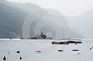 Our Lady of the Rock island view from Perast. Bay of Kotor. Montenegro