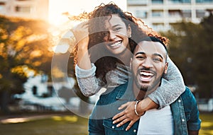 Our love is true love. Portrait of a young couple having fun together outdoors.