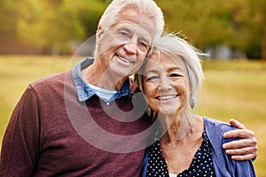 Our relationship just keeps getting better and better. Portrait of a happy senior couple in the park.