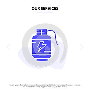 Our Services Accumulator, Battery, Power, Charge Solid Glyph Icon Web card Template