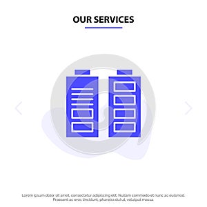 Our Services Accumulator, Battery, Power, Full Solid Glyph Icon Web card Template