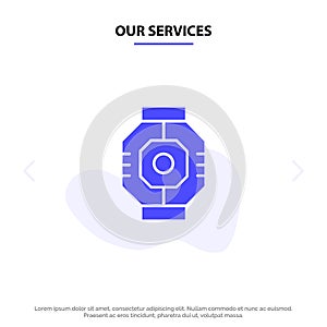 Our Services Airlock, Capsule, Component, Module, Pod Solid Glyph Icon Web card Template