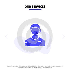 Our Services Arbiter, Football, Judge, Linesman, Referee Solid Glyph Icon Web card Template