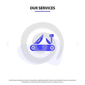 Our Services Army, Knife, Multi tool, Pocket Knife, Swiss Solid Glyph Icon Web card Template