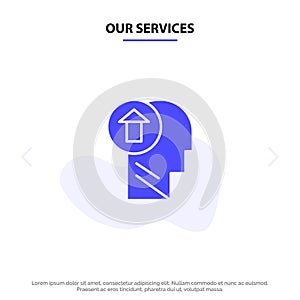 Our Services Arrow, Head, Human, Knowledge, Mind, Up Solid Glyph Icon Web card Template