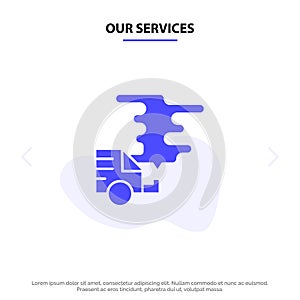 Our Services Automobile, Car, Emission, Gas, Pollution Solid Glyph Icon Web card Template