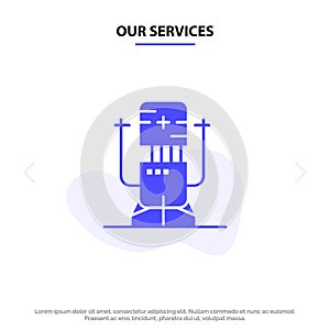 Our Services Biochip, Bot, Future, Machine, Medical Solid Glyph Icon Web card Template