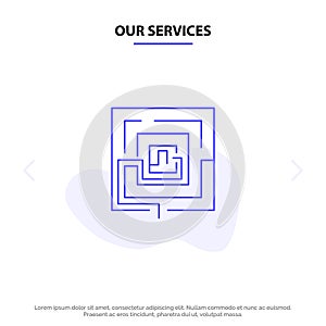 Our Services Business, Idea, Marketing, Pertinent, Puzzle Solid Glyph Icon Web card Template