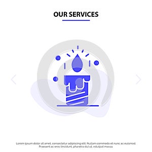 Our Services Candle, Light, Wedding, Love Solid Glyph Icon Web card Template