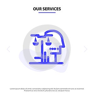 Our Services Choice, Court, Human, Judgment, Law Solid Glyph Icon Web card Template