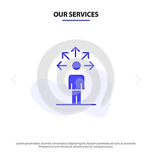 Our Services Communication, Abilities, Connection, Human Solid Glyph Icon Web card Template photo