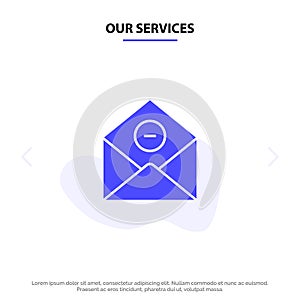 Our Services Communication, Delete, Delete-Mail, Email Solid Glyph Icon Web card Template