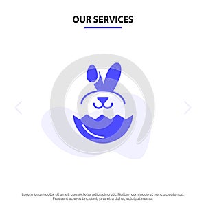 Our Services Egg, Rabbit, Easter Solid Glyph Icon Web card Template