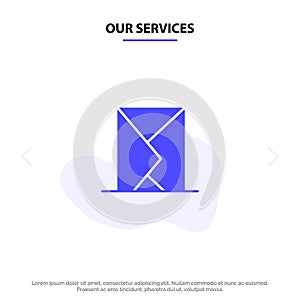 Our Services Email, Envelope, Mail, Message, Sent Solid Glyph Icon Web card Template