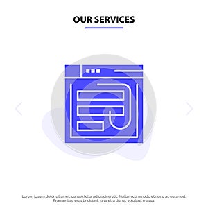 Our Services Email, Hack, Internet, Password, Phishing, Web, Website Solid Glyph Icon Web card Template