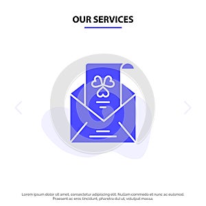 Our Services Emails, Envelope, Greeting, Invitation Solid Glyph Icon Web card Template