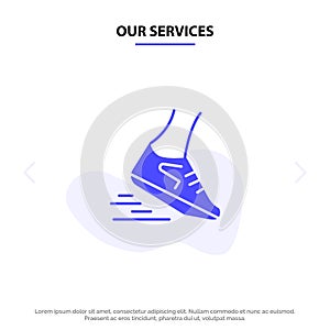 Our Services Fast, Leg, Run, Runner, Running Solid Glyph Icon Web card Template