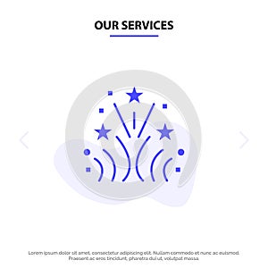 Our Services Fire, Firework, Love, Wedding Solid Glyph Icon Web card Template