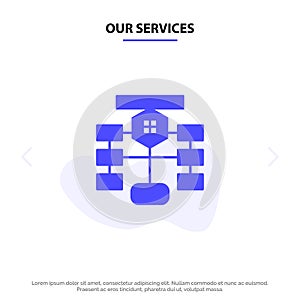 Our Services Flowchart, Flow, Chart, Data, Database Solid Glyph Icon Web card Template