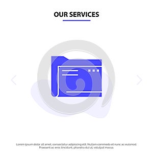 Our Services Folder, Archive, Computer, Document, Empty, File, Storage Solid Glyph Icon Web card Template