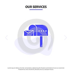 Our Services Letterbox, Email, Mailbox, Box Solid Glyph Icon Web card Template