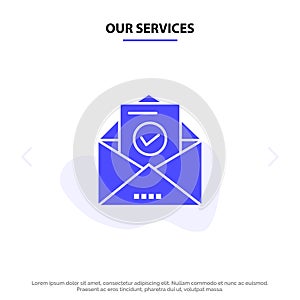 Our Services Mail, Email, Envelope, Education Solid Glyph Icon Web card Template