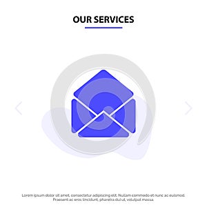 Our Services Mail, Email, Open Solid Glyph Icon Web card Template