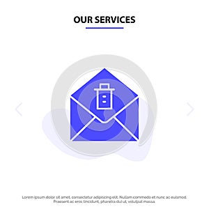 Our Services Mail, Message, Delete Solid Glyph Icon Web card Template