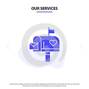 Our Services Mailbox, Mail, Love, Letter, Letterbox Solid Glyph Icon Web card Template