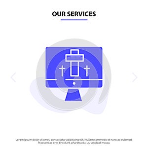 Our Services Monitor, Screen, Easter, Egg Solid Glyph Icon Web card Template
