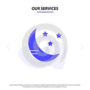 Our Services Moon, Cloud, Weather Solid Glyph Icon Web card Template