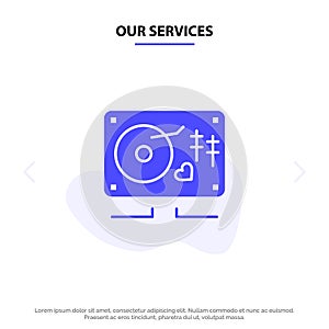 Our Services Music, Love, Heart, Wedding Solid Glyph Icon Web card Template