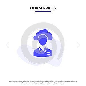 Our Services Outsource, Cloud, Human, Management, Manager, People, Resource Solid Glyph Icon Web card Template photo