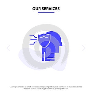 Our Services Personal, Protection, Security, Shield Solid Glyph Icon Web card Template