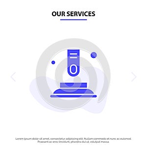 Our Services Press, Button, Finger, Start Solid Glyph Icon Web card Template