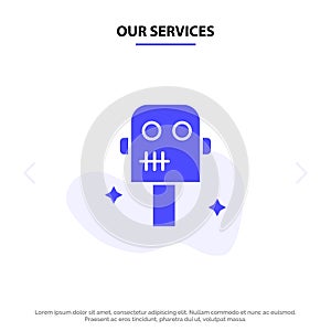 Our Services Space, Suit, Robot Solid Glyph Icon Web card Template