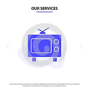 Our Services TV, Television, Media Solid Glyph Icon Web card Template