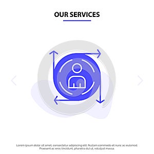 Our Services User, Predication, Arrow, Path Solid Glyph Icon Web card Template photo