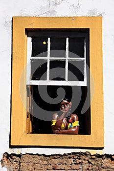 Ouro Preto painted women window Minas Gerais Brazil